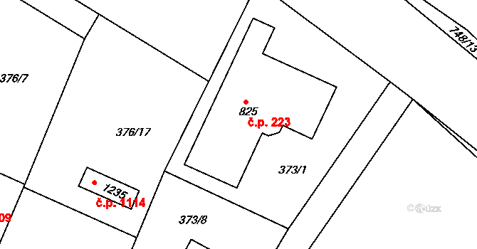 Ládví 223, Kamenice na parcele st. 825 v KÚ Ládví, Katastrální mapa