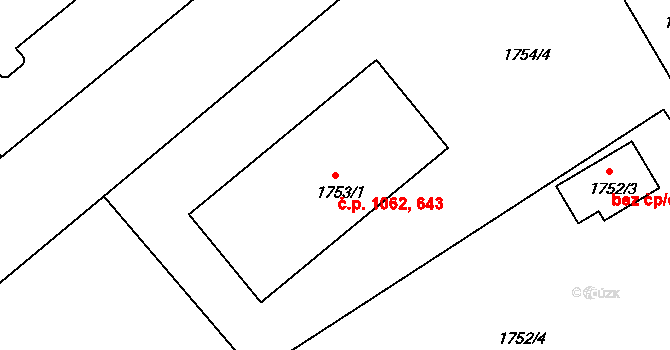 Třeboň II 643,1062, Třeboň na parcele st. 1753/1 v KÚ Třeboň, Katastrální mapa