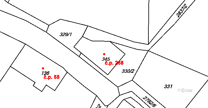 Václavice 268, Hrádek nad Nisou na parcele st. 345 v KÚ Václavice u Hrádku nad Nisou, Katastrální mapa