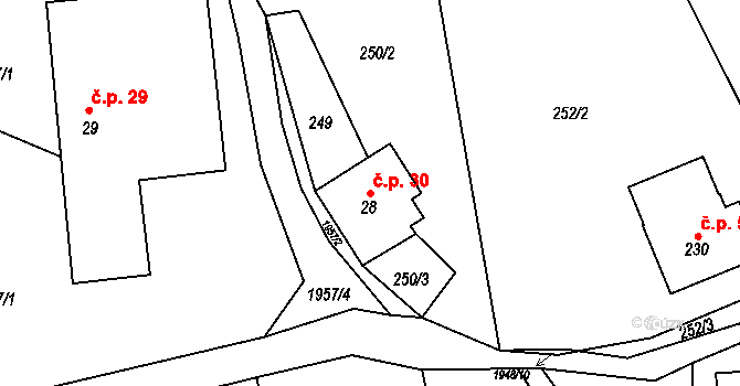 Kamenec u Poličky 30 na parcele st. 28 v KÚ Kamenec u Poličky, Katastrální mapa