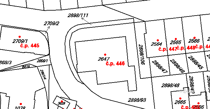Dolní Předměstí 446, Polička na parcele st. 2647 v KÚ Polička, Katastrální mapa