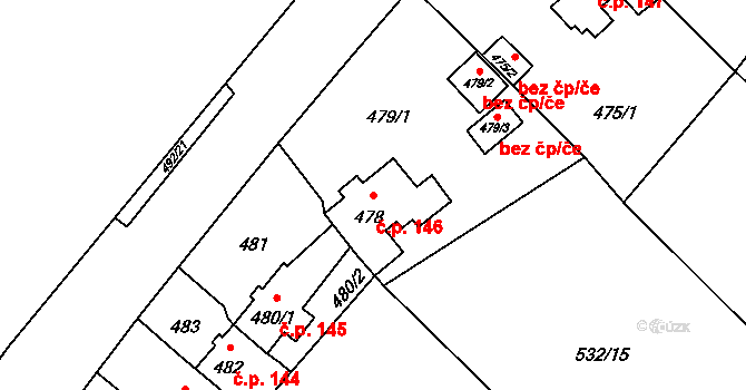 Poříčí 146, Boršov nad Vltavou na parcele st. 478 v KÚ Boršov nad Vltavou, Katastrální mapa