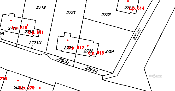 Mimoň I 613, Mimoň na parcele st. 2722 v KÚ Mimoň, Katastrální mapa