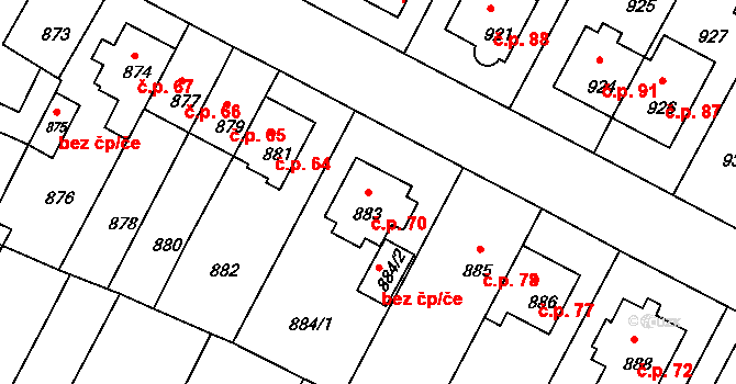 Mimoň V 70, Mimoň na parcele st. 883 v KÚ Mimoň, Katastrální mapa
