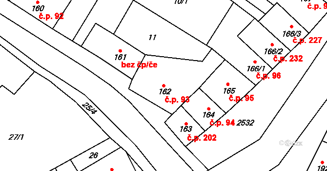 Třebenice 93 na parcele st. 162 v KÚ Třebenice, Katastrální mapa
