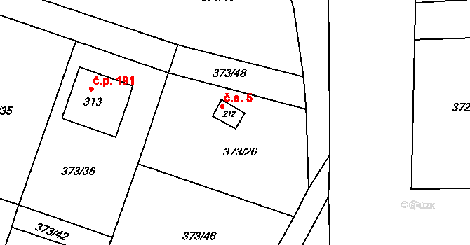 Třebívlice 5 na parcele st. 212 v KÚ Třebívlice, Katastrální mapa