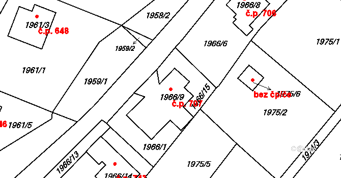 Semily 707 na parcele st. 1966/9 v KÚ Semily, Katastrální mapa