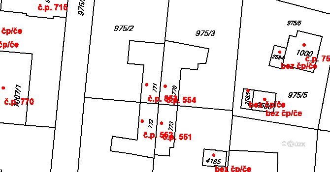 Rožnov pod Radhoštěm 554 na parcele st. 770 v KÚ Rožnov pod Radhoštěm, Katastrální mapa
