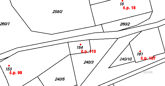 Javorník 110 na parcele st. 154 v KÚ Javorník u Vysokého Mýta, Katastrální mapa