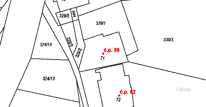 Libecina 59 na parcele st. 71 v KÚ Libecina, Katastrální mapa