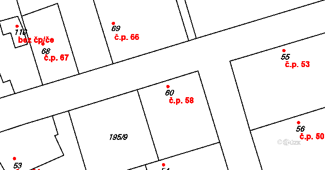 Černíky 58 na parcele st. 60 v KÚ Černíky, Katastrální mapa