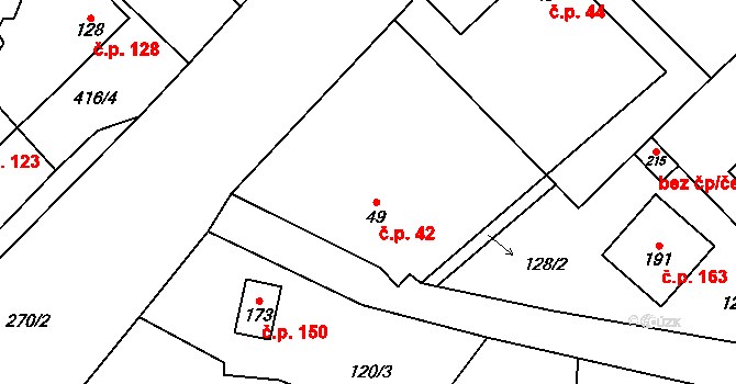 Choťánky 42 na parcele st. 49 v KÚ Choťánky, Katastrální mapa