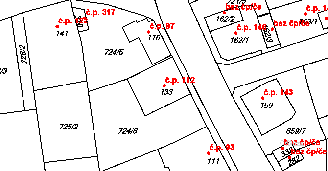 Unčín 112, Krupka na parcele st. 133 v KÚ Unčín u Krupky, Katastrální mapa