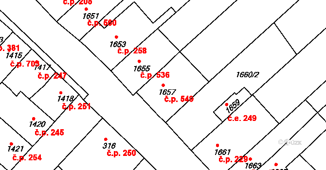 Bosonohy 549, Brno na parcele st. 1657 v KÚ Bosonohy, Katastrální mapa