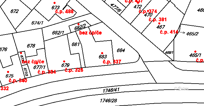 Komín 337, Brno na parcele st. 683 v KÚ Komín, Katastrální mapa