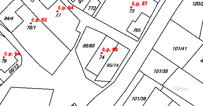 Šošůvka 60 na parcele st. 74 v KÚ Šošůvka, Katastrální mapa