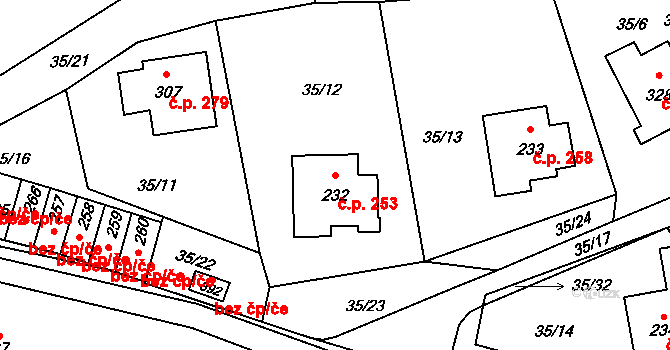 Janské Lázně 253 na parcele st. 232 v KÚ Janské Lázně, Katastrální mapa