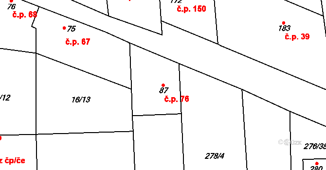Lhota 76 na parcele st. 87 v KÚ Lhota u Dřís, Katastrální mapa