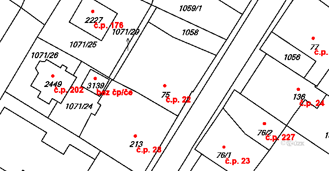 Hamrníky 22, Mariánské Lázně na parcele st. 75 v KÚ Úšovice, Katastrální mapa