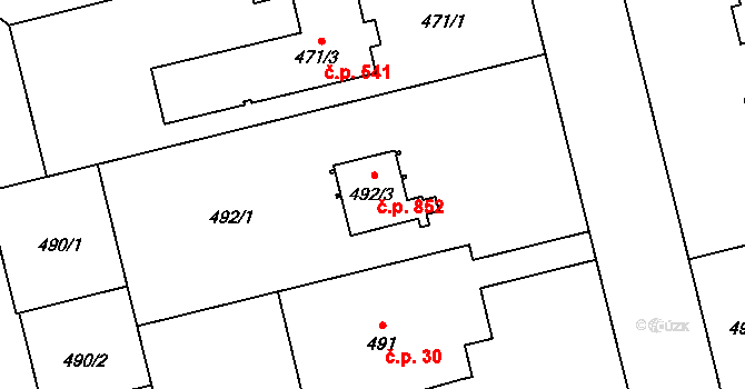 Kamýk 852, Praha na parcele st. 492/3 v KÚ Kamýk, Katastrální mapa