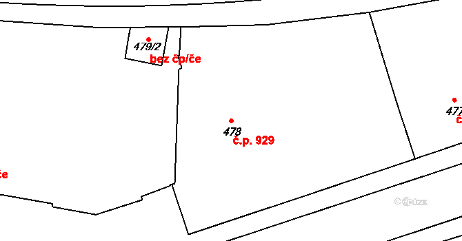 Žižkov 929, Praha na parcele st. 478 v KÚ Žižkov, Katastrální mapa