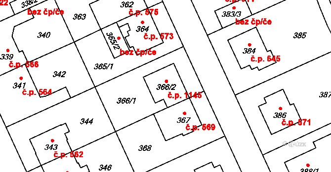 Chodov 1145, Praha na parcele st. 366/2 v KÚ Chodov, Katastrální mapa