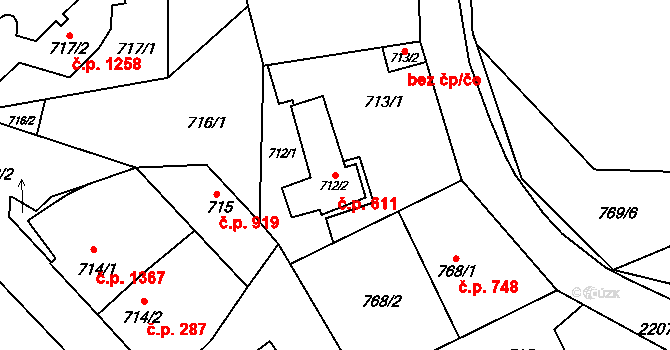 Stodůlky 611, Praha na parcele st. 712/2 v KÚ Stodůlky, Katastrální mapa