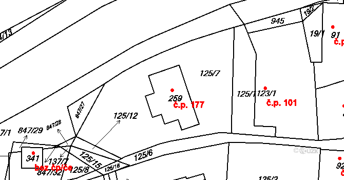 Starý Rožmitál 177, Rožmitál pod Třemšínem na parcele st. 259 v KÚ Starý Rožmitál, Katastrální mapa