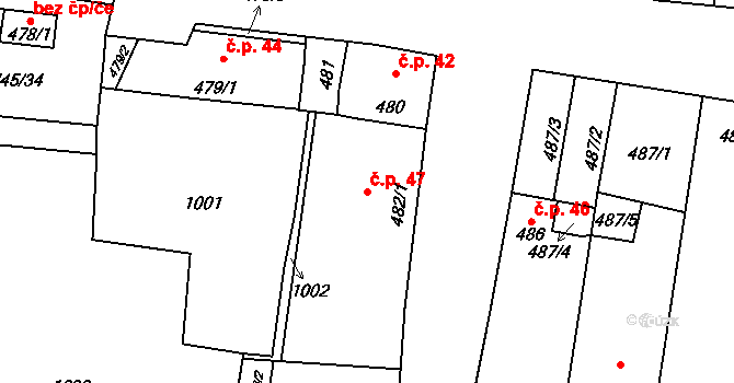 Jevišovka 47 na parcele st. 482/1 v KÚ Jevišovka, Katastrální mapa