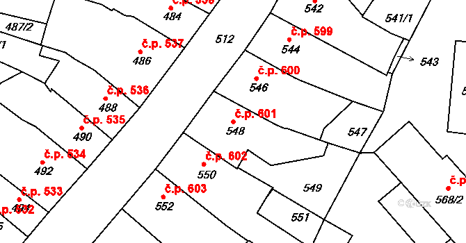Česká Lípa 601 na parcele st. 548 v KÚ Česká Lípa, Katastrální mapa
