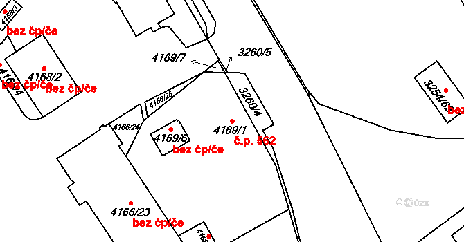 Chomutov 562 na parcele st. 4169/1 v KÚ Chomutov I, Katastrální mapa