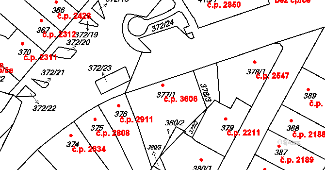 Chomutov 3606 na parcele st. 377/1 v KÚ Chomutov II, Katastrální mapa