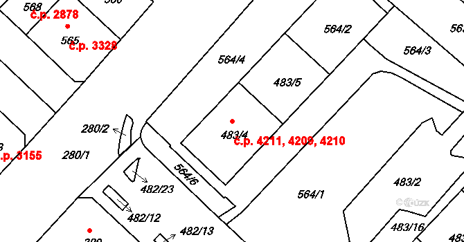 Chomutov 4209,4210,4211 na parcele st. 483/4 v KÚ Chomutov II, Katastrální mapa