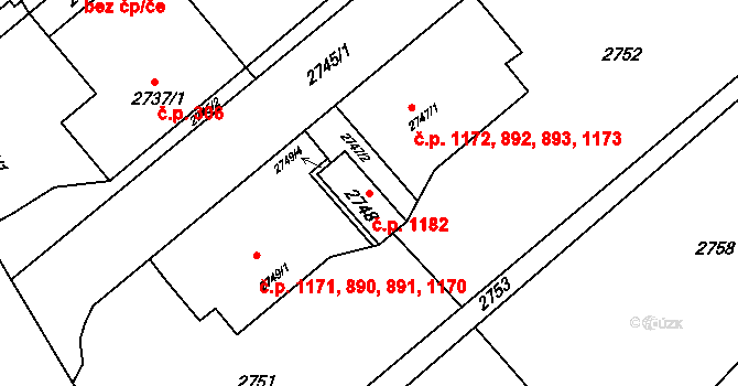 Kuřim 1182 na parcele st. 2748 v KÚ Kuřim, Katastrální mapa