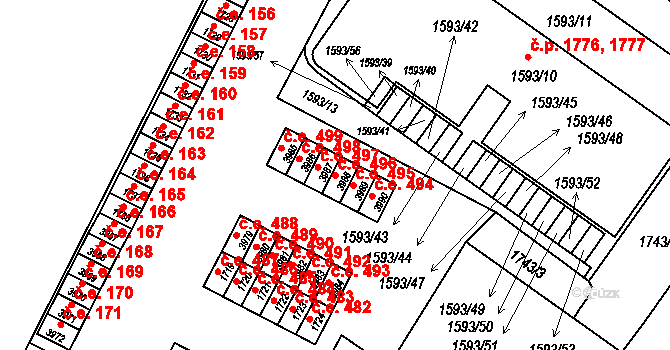 Kuřim 496 na parcele st. 3988 v KÚ Kuřim, Katastrální mapa