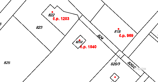 Šenov 1540 na parcele st. 821/2 v KÚ Šenov u Ostravy, Katastrální mapa