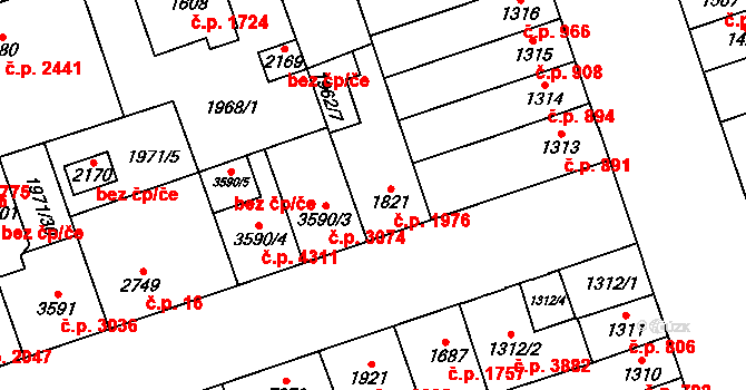 Hodonín 1976 na parcele st. 1821 v KÚ Hodonín, Katastrální mapa