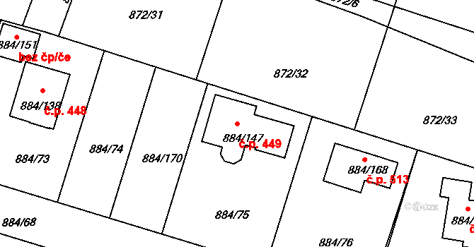 Štěnovice 449 na parcele st. 884/147 v KÚ Štěnovice, Katastrální mapa