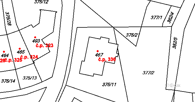 Týn 336, Třebíč na parcele st. 467 v KÚ Týn u Třebíče, Katastrální mapa