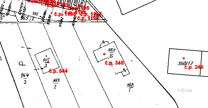 Dobšice 345 na parcele st. 968/15 v KÚ Dobšice u Znojma, Katastrální mapa