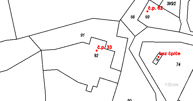 Zbyny 33, Doksy na parcele st. 92 v KÚ Zbyny, Katastrální mapa
