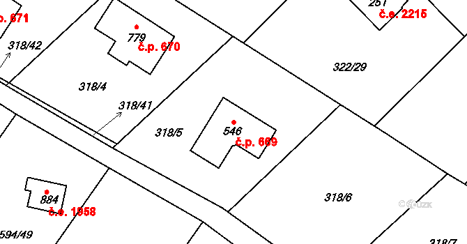 Struhařov 669, Kamenice na parcele st. 546 v KÚ Štiřín, Katastrální mapa