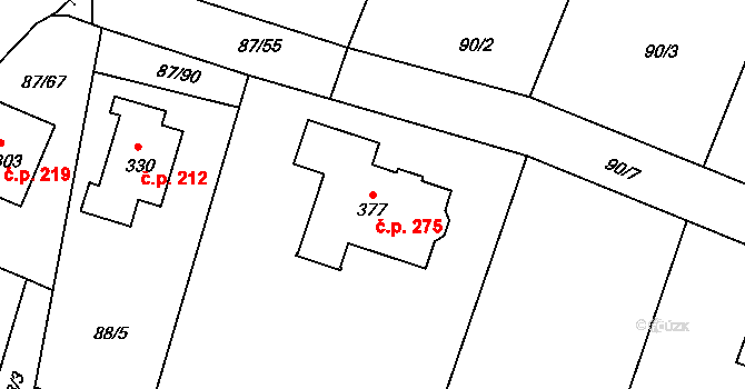 Chotoviny 275 na parcele st. 377 v KÚ Chotoviny, Katastrální mapa