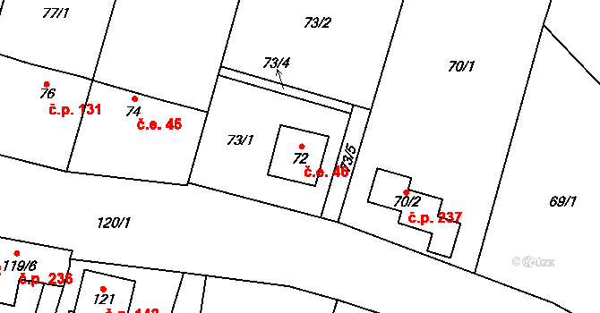 Čelkovice 46, Tábor na parcele st. 72 v KÚ Čelkovice, Katastrální mapa