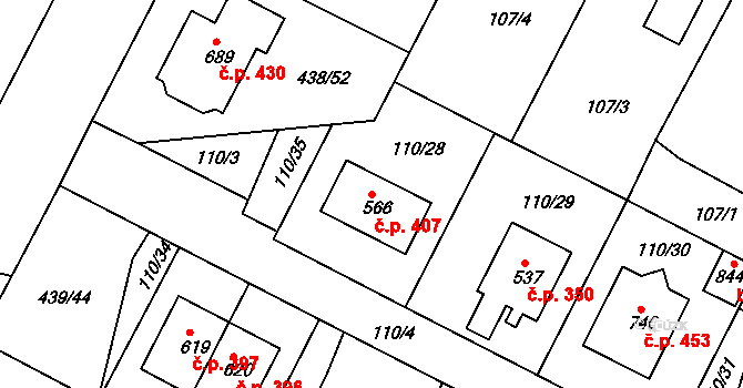 Opatovice nad Labem 407 na parcele st. 566 v KÚ Opatovice nad Labem, Katastrální mapa