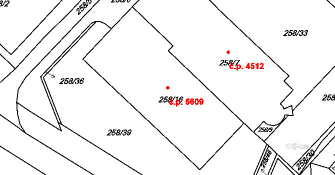 Chomutov 5609 na parcele st. 258/16 v KÚ Chomutov II, Katastrální mapa