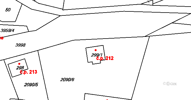 Mašťov 212 na parcele st. 299/1 v KÚ Mašťov, Katastrální mapa