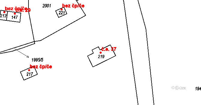 Sembratec 37, Petroupim na parcele st. 219 v KÚ Petroupim, Katastrální mapa