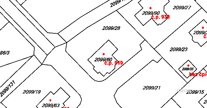 Lužice 919 na parcele st. 2099/60 v KÚ Lužice u Hodonína, Katastrální mapa