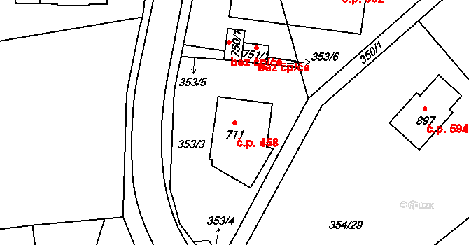 Kudlov 458, Zlín na parcele st. 711 v KÚ Kudlov, Katastrální mapa